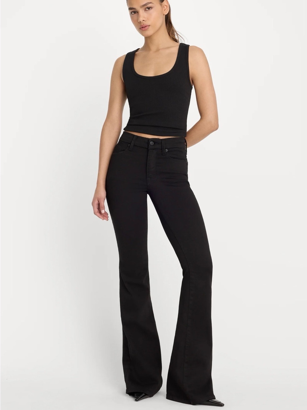 Good American Good Legs Flare Jeans – Never Fade Black Size 10/30 NWT